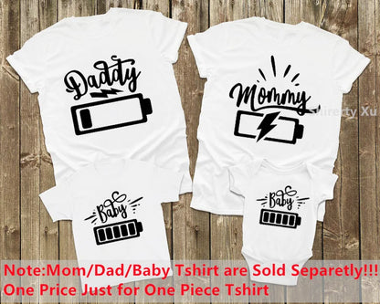 Daddy Mommy Baby Matching Shirts Low Battery and Charged Battery Tees Funny Matching Family Shirts Daddy Mommy and Me Outfits