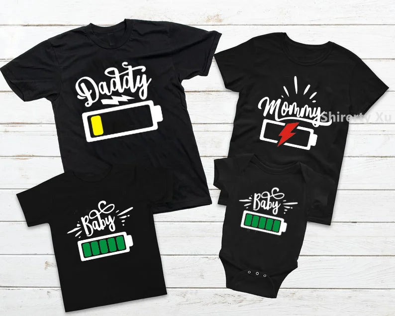 Daddy Mommy Baby Matching Shirts Low Battery and Charged Battery Tees Funny Matching Family Shirts Daddy Mommy and Me Outfits