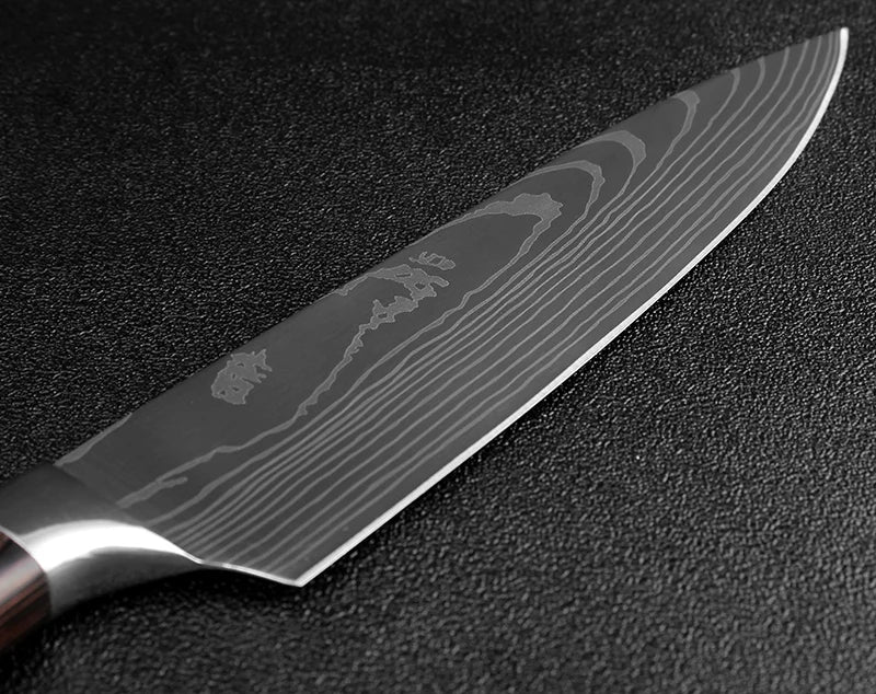 High quality 440C German Steel Kitchen Knife Damascus Laser Pattern Chef Knife Cleaver Filleting Santoku Knife Best Kitchen Tool