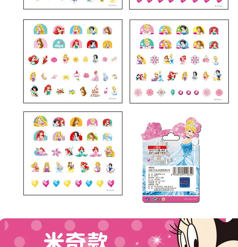 Disney girls cartoon frozen  Makeup Toy Nail Stickers  Toy  Princess Mickey Minnie Mouse   for  kids  gift