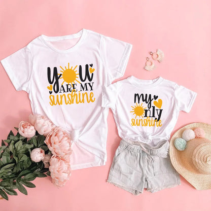 1pc You Are My Sunshine My Only Sunshine Mommy and Daughter Matching Tshirts Family Look Shirts Mother Son Outfits Tops