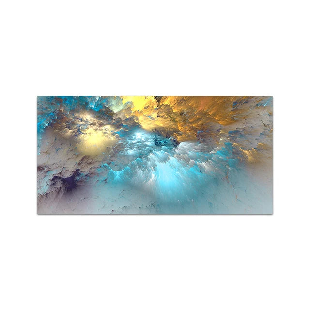 Home Room Decor  Light Blue Gold Geometric Clouds Modern Abstract Canvas Decor Clouds Wall Canvas Abstract Art
