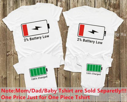 Daddy Mommy Baby Matching Shirts Low Battery and Charged Battery Tees Funny Matching Family Shirts Daddy Mommy and Me Outfits