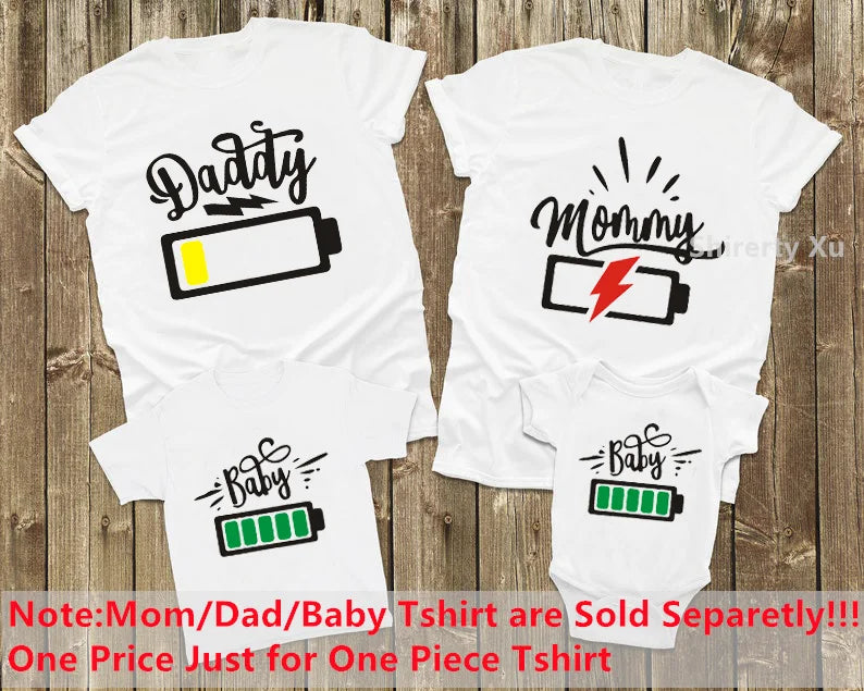 Daddy Mommy Baby Matching Shirts Low Battery and Charged Battery Tees Funny Matching Family Shirts Daddy Mommy and Me Outfits