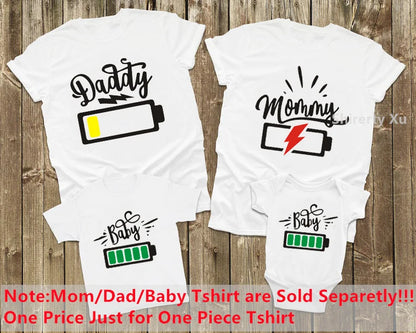 Daddy Mommy Baby Matching Shirts Low Battery and Charged Battery Tees Funny Matching Family Shirts Daddy Mommy and Me Outfits