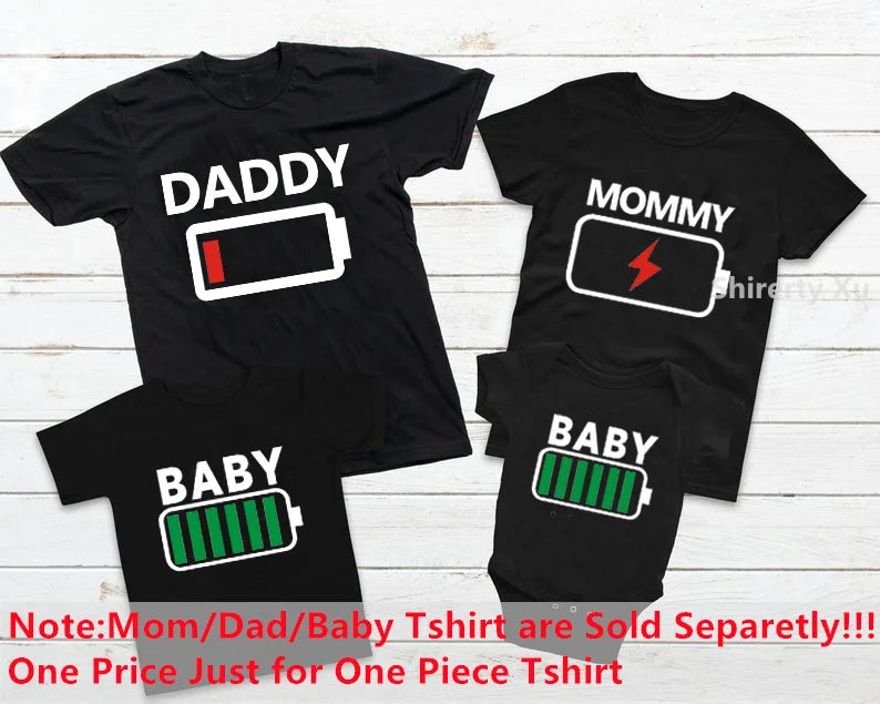 Daddy Mommy Baby Matching Shirts Low Battery and Charged Battery Tees Funny Matching Family Shirts Daddy Mommy and Me Outfits