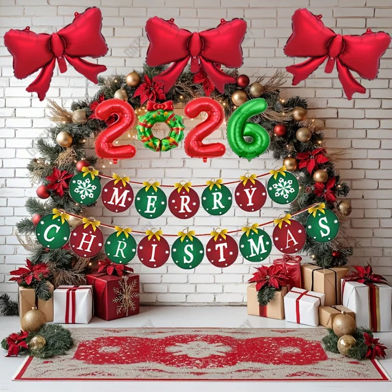Christmas Red Green Balloon Garland Set Number 2026 Balloons Merry Christmas Banner Decorations New Year Festive Party Supplies