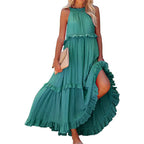 Women Casual Ruffles Long Dress Summer Elegant Sleeveless Sundress Elegant Harajuku Maxi Dress Beach Party Evening Vestidos