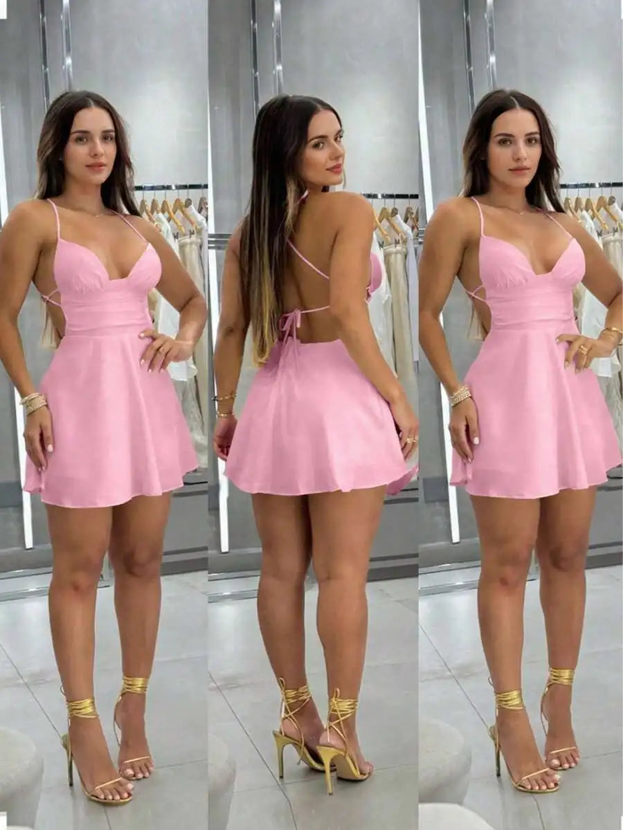 Mini Dress with Flared Skirt and Spaghetti Straps