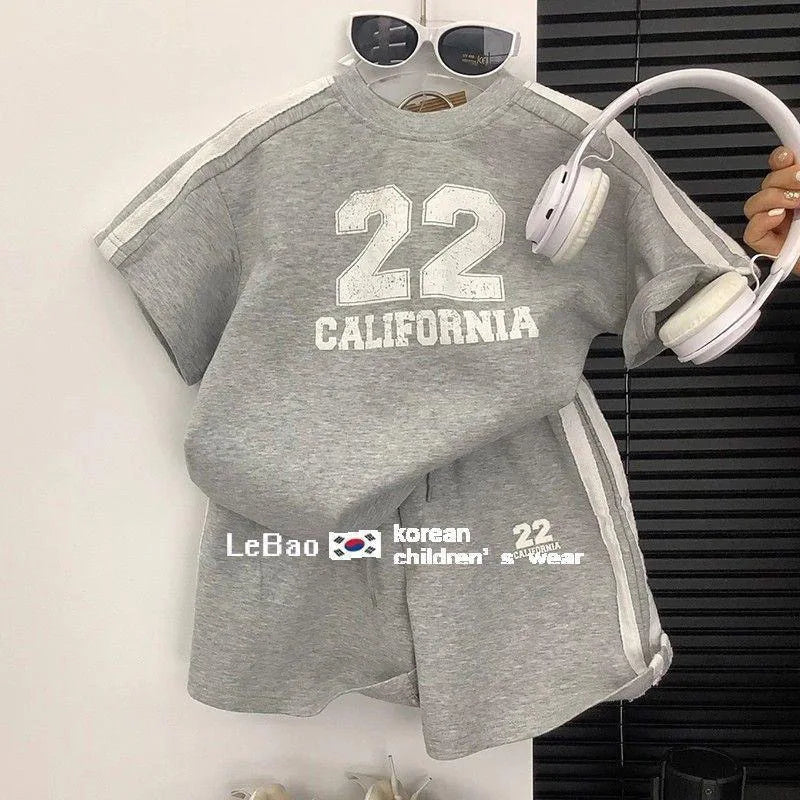 2025 Summer Korean Kids Boys 2PCS Clothes Set Short Sleeve Letter T-shirts Sports Shorts Suit Toddler Baby Bous Outfits