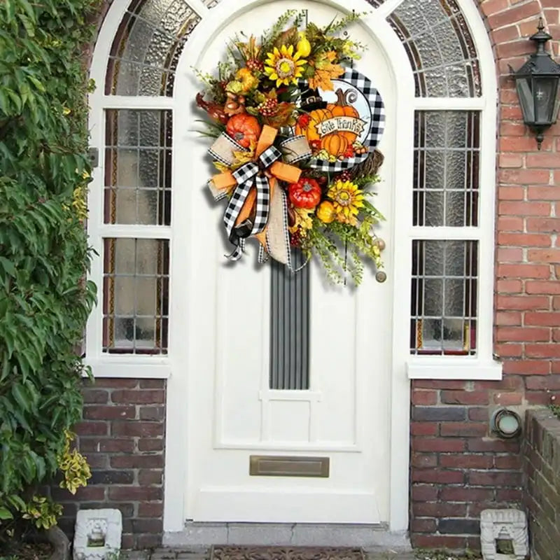 Lattice Pumpkin Sunflower Wreath Front Door - Home Decor Halloween Autumn Rustic Farmhouse Wreath Thanksgiving Christmas Garden