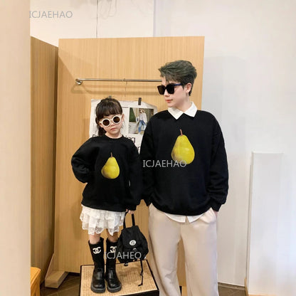 Black Family Matching Outfit New Mom and Daughter Dad and Son Casual Wear Boys Girls Kids Clothing Set Spring Autumn Clothes
