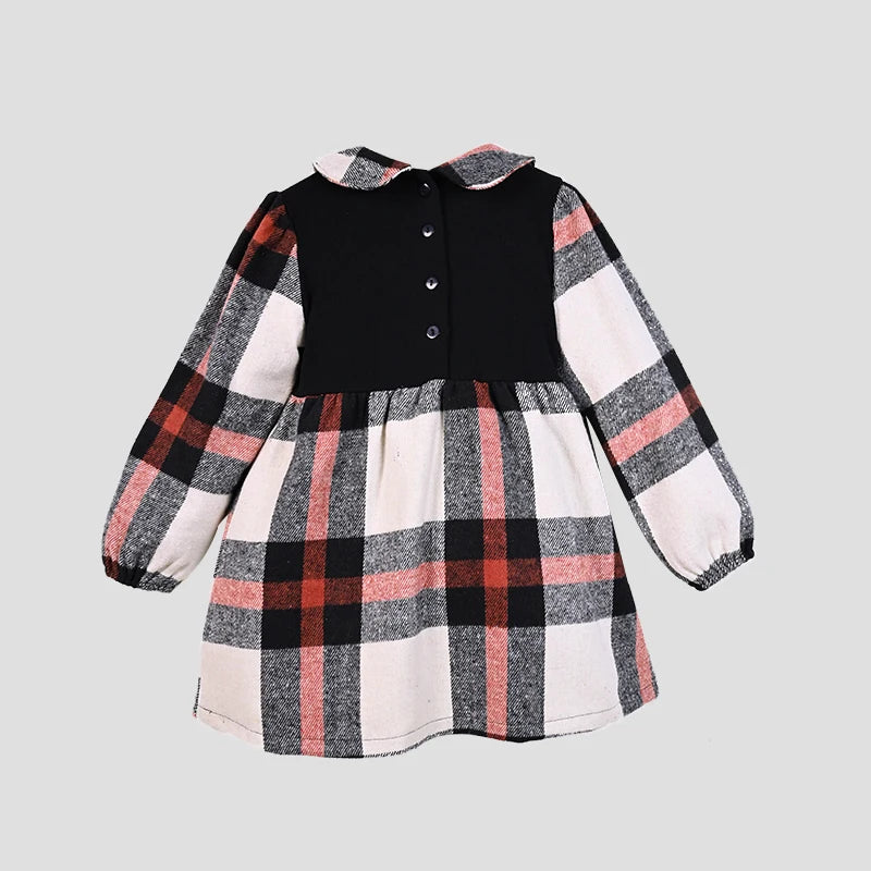 Ali-Plus family clothes set black cotton Mousse cashme plaid girl dress vest shirt black mock neck top plaid for autumn children