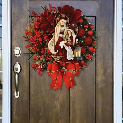 Farmhouse Christmas Wreath, Rustic Wood Front Door Decor for Indoor/Outdoor Holiday