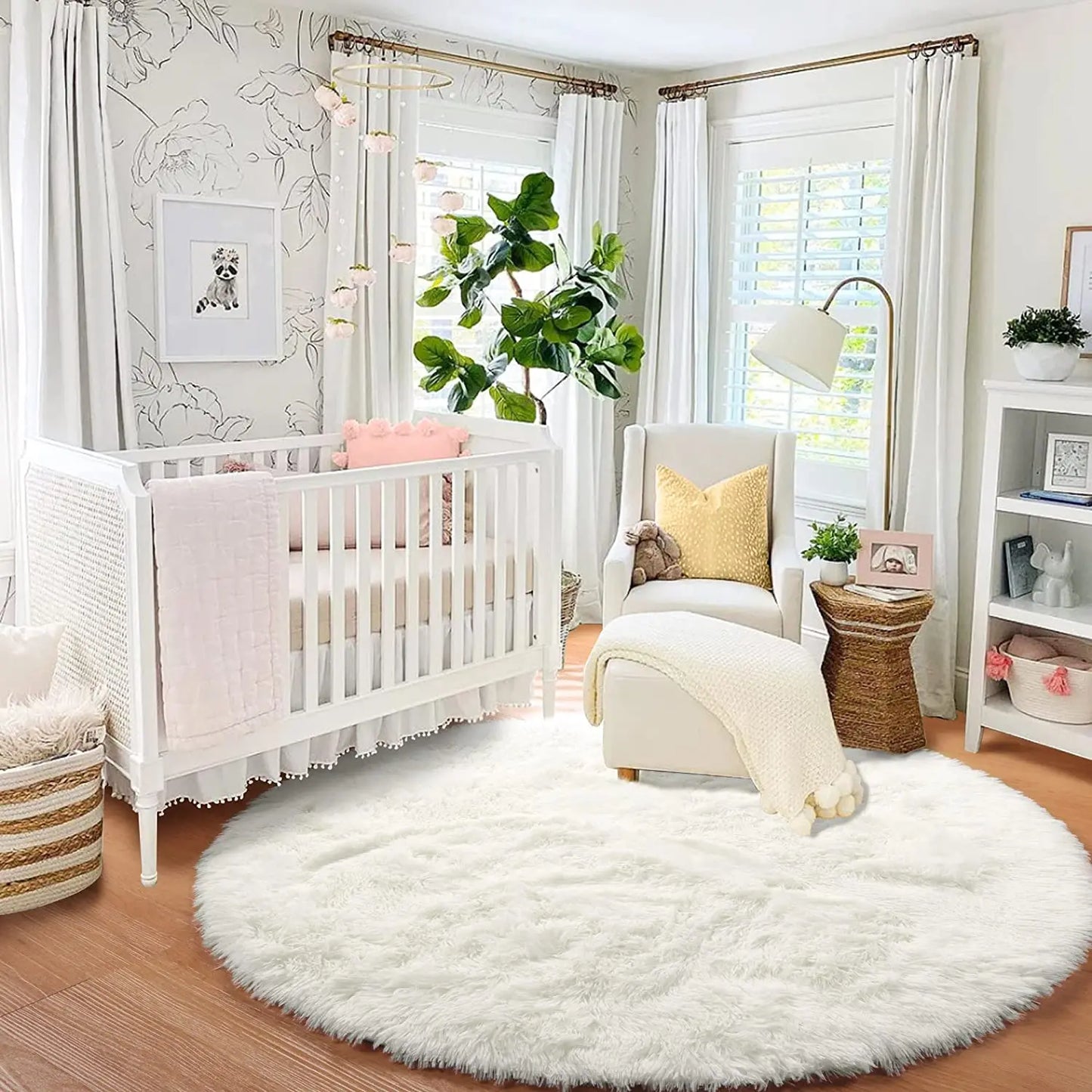 100/120/140/160 Round Rug Fluffy Soft Area Rugs for Kids Girls Room Princess Castle Plush Shag Carpet Cute Circle Bedroom Decor