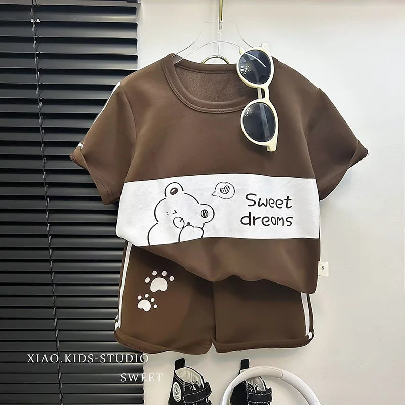 Children's Suit New Short-sleeved Top + Shorts 2-piece Striped T-shirt Summer Baby Clothes Korean Style Children's Clothing