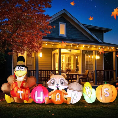 8FT Thanksgiving Inflatable Turkey Outdoor Decor with Integrated Lights for Yard Fun Perfect for Autumn Fall Harvest and Happy