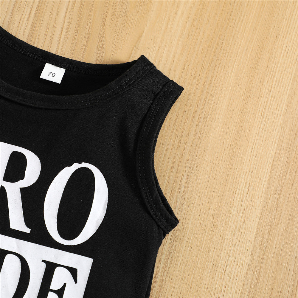 Infant Baby Toddler Boys Summer Outfit Set Round Neck Sleeveless Letter Print Tank Tops with Ripped Denim Shorts 3M-3T