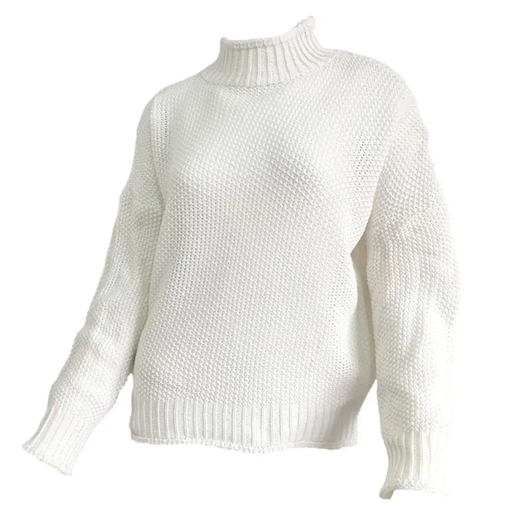 Turtleneck Oversized Sweater Winter Fall Solid Outerwear Knitwear Pullover Balloon Long Sleeve for Ladies Women Girls