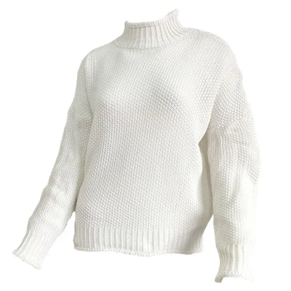 Turtleneck Oversized Sweater Winter Fall Solid Outerwear Knitwear Pullover Balloon Long Sleeve for Ladies Women Girls