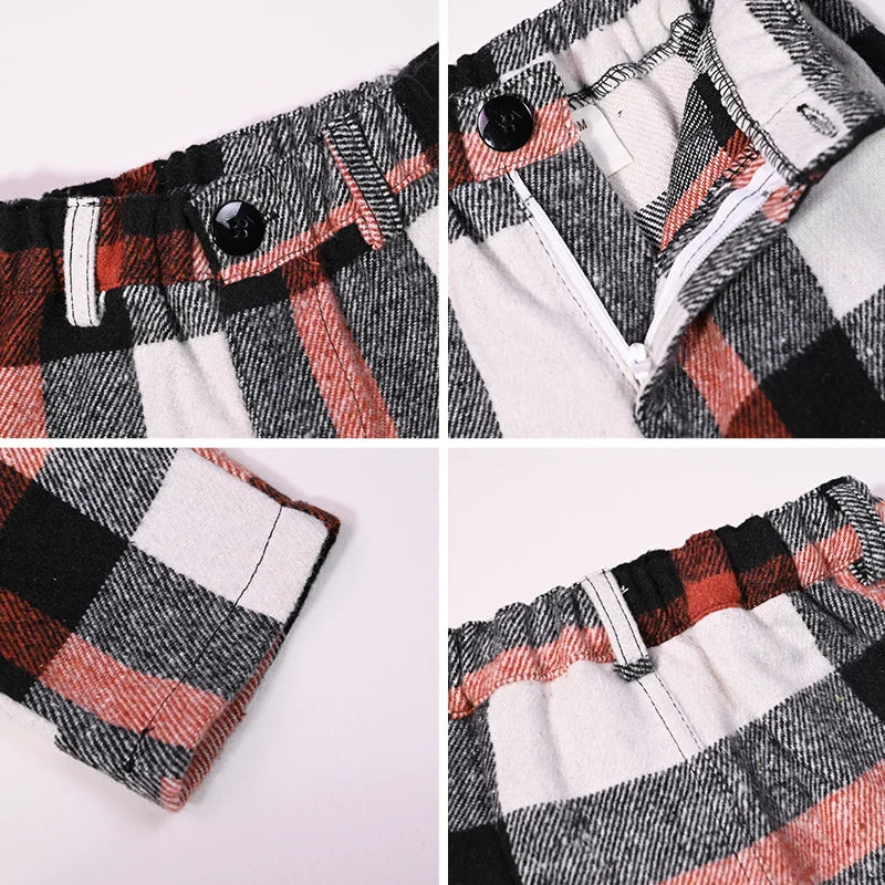 Ali-Plus family clothes set black cotton Mousse cashme plaid girl dress vest shirt black mock neck top plaid for autumn children