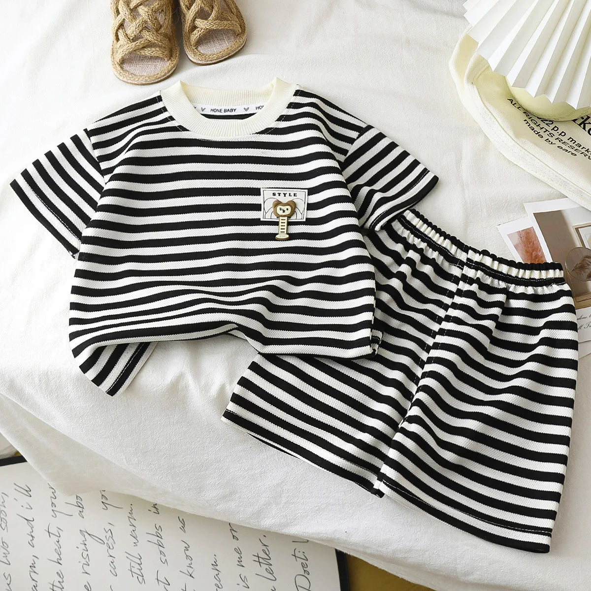 Children Boys Short Sleeves Suit Summer Stripe Kid Boy Outfit Infant Baby Boys Top+cotton Shorts Tracksuits Toddler Girl Clothes