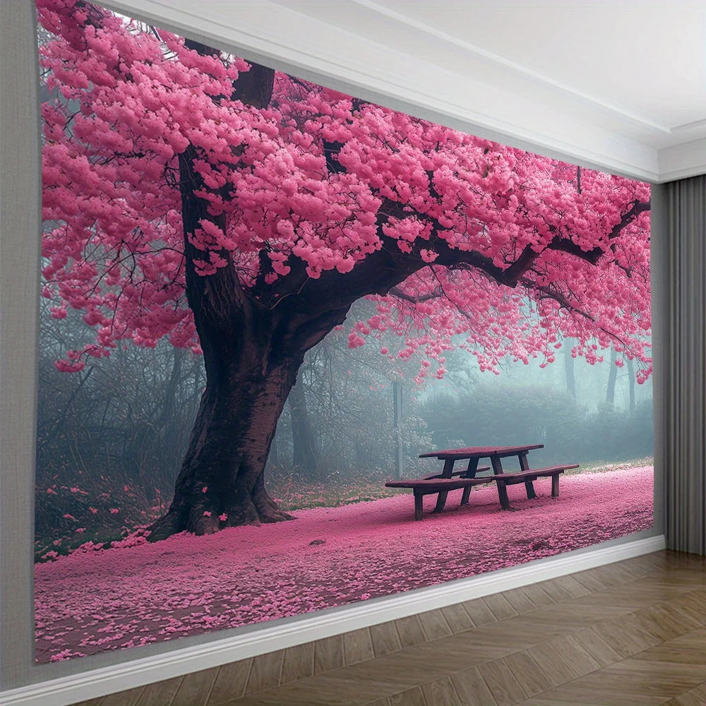 Cherry Blossom 3D Visual Effects Tapestry Perfect Living Room Bedroom Office Decor Ideal Creative Gift Background Cloth