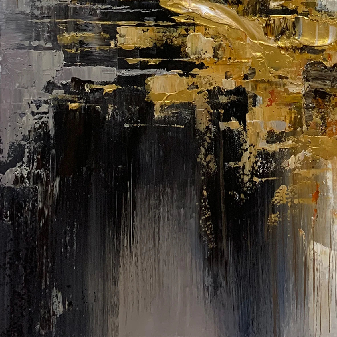 100% Hand Painted，Gold, Grey, Beige, Black ,Textured Painting, Acrylic Abstract Oil Painting, Wall Decor Living Room, Office Wal