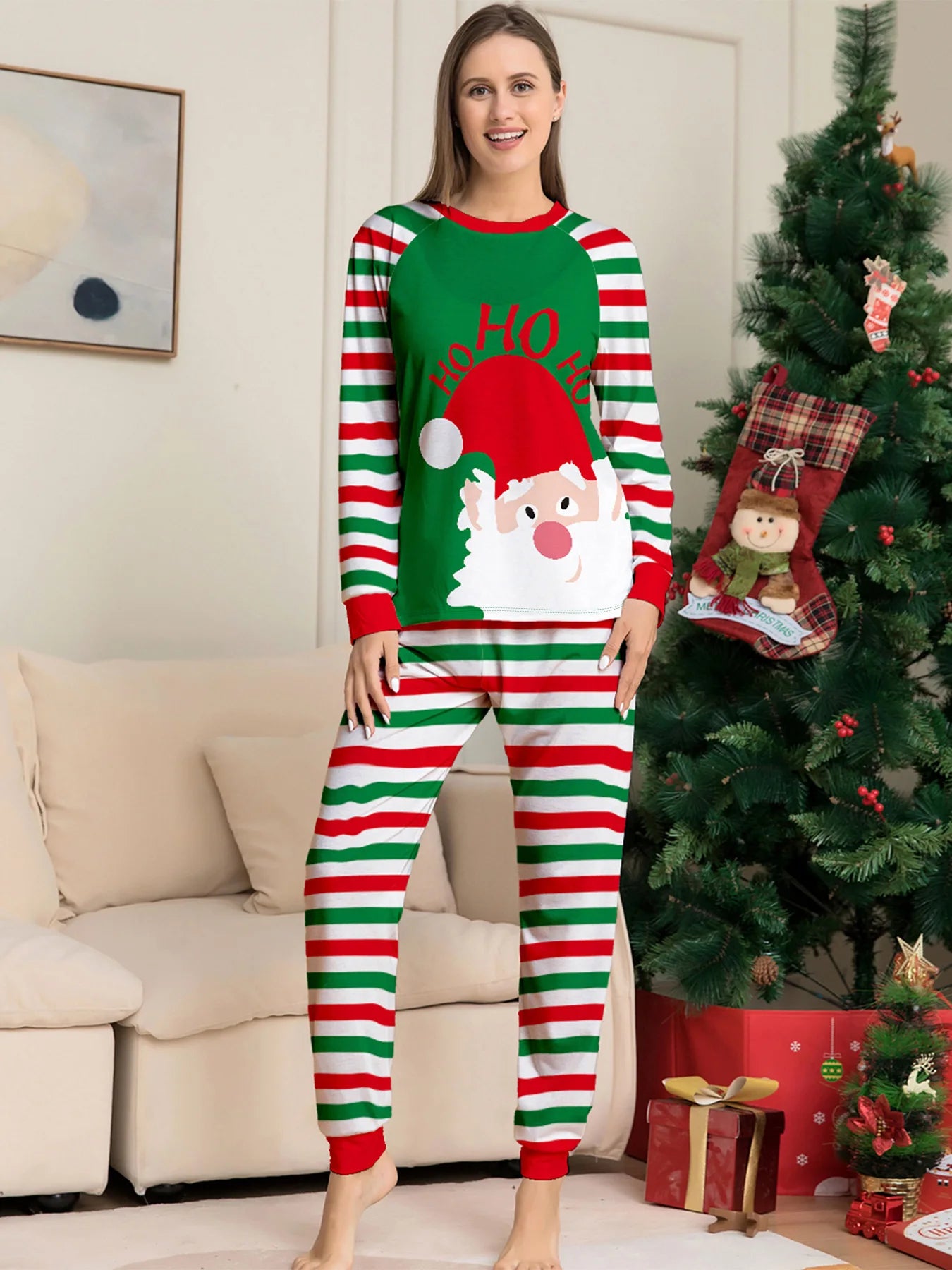 Europe and the United States 2024 new Santa Claus stripes Christmas family home clothing pajamas new set