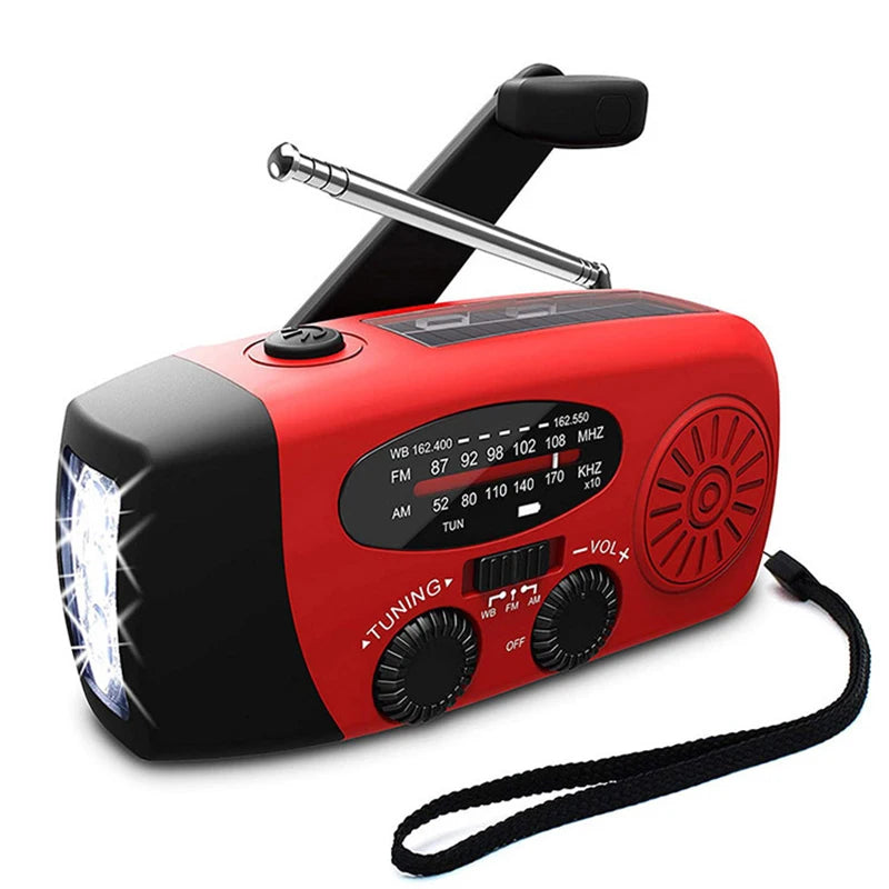 Multifunctional AM/FM/NOAA Portable Weather Radio Emergency Hand Crank Radio Power Bank Solar Charging with LED Flashlight