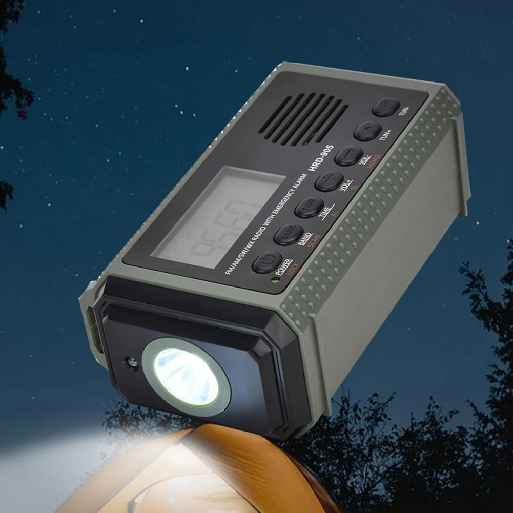 Small Rechargeable Portable Radio Solar Powered Emergency Power Bank survival with LED Flashlight USBC Charging Hand Crank Radio