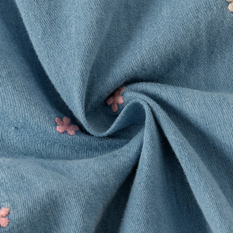 Dave Bella Girl's Embroidery Jeans Denim Pants Elastic Flower Band Spring Autumn Trousers Children's Casual Jeans DB3242342