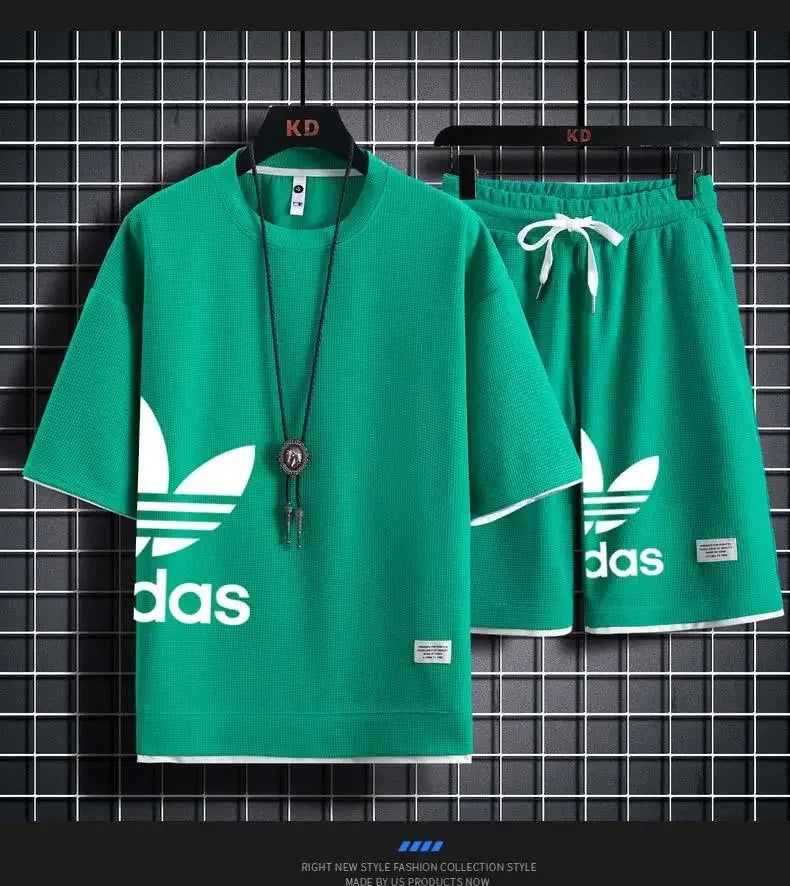 Summer 2025 New men's casual short-sleeved T-shirt and sports shorts 2-piece set, fashionable and breathable men's jogging suit