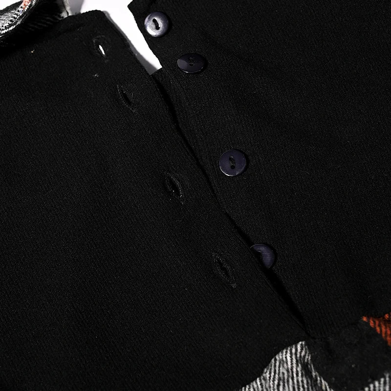 Ali-Plus family clothes set black cotton Mousse cashme plaid girl dress vest shirt black mock neck top plaid for autumn children