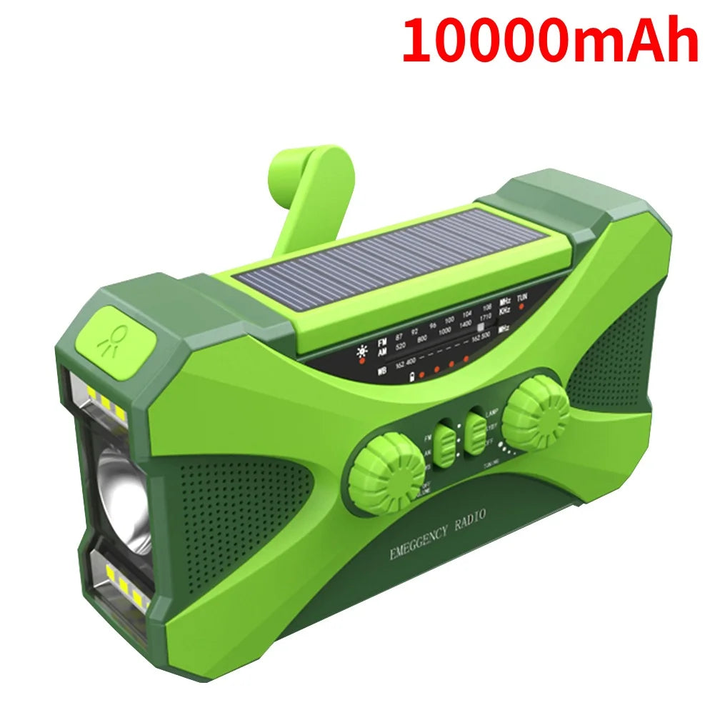 Small Rechargeable Portable Radio Solar Powered Emergency Power Bank survival with LED Flashlight USBC Charging Hand Crank Radio