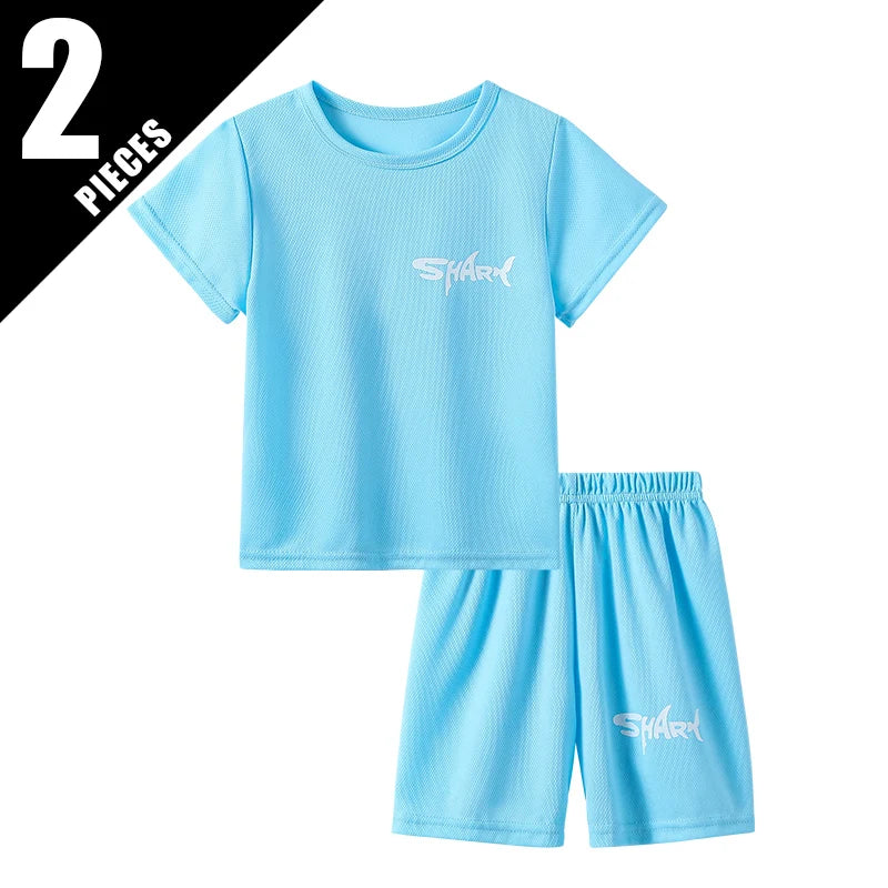 2-pieces Summer Children's Letter Quick drying Sports Suit For Boys And Girls Loose Short Sleeved T-shirt Outdoor Casual Shorts
