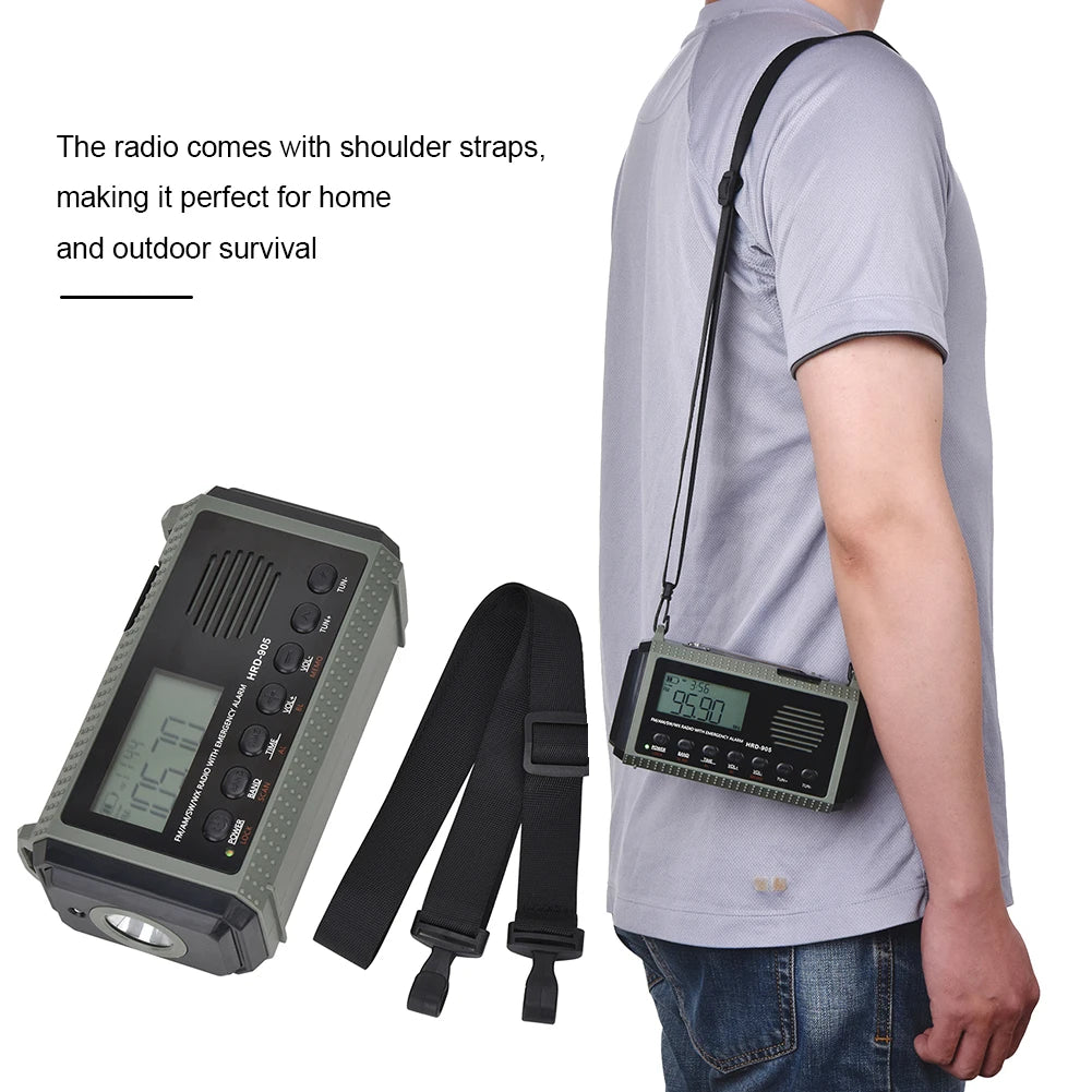 Small Rechargeable Portable Radio Solar Powered Emergency Power Bank survival with LED Flashlight USBC Charging Hand Crank Radio