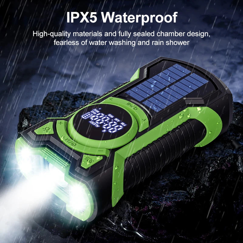 Solar Emergency Weather Radio 5000mAh Hand Crank AM/FM/NOAA Portable Emergency Radio Bluetooth5.3 SOS Alarm for Outdoor Survival