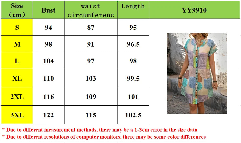 2025 European and American women's clothing foreign trade Amazon summer geometric printing elegant V-neck button up dress