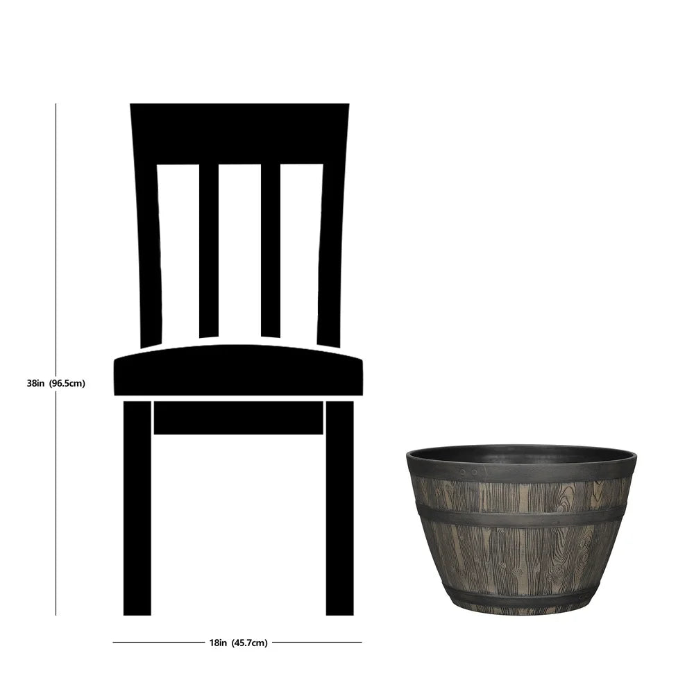 Rustic Whiskey Barrel Planter UV Resistant Brown Plastic Drainage Holes Suitable Indoor Outdoor Gardening Durable Flower Pot