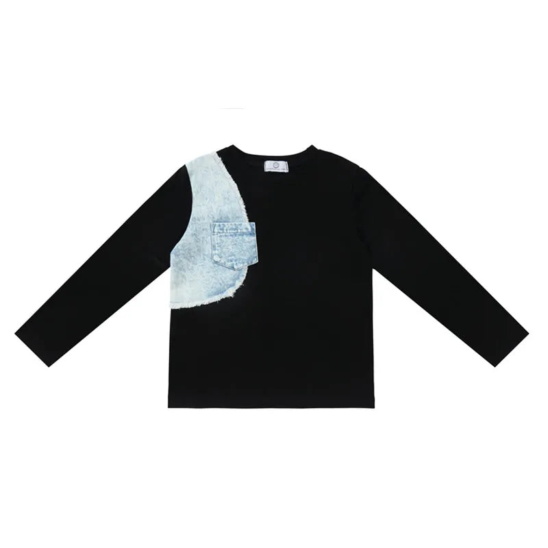 AP washed jeans patch collection children boys girls spring summer denim casual family matching clothing jumper tee skirt