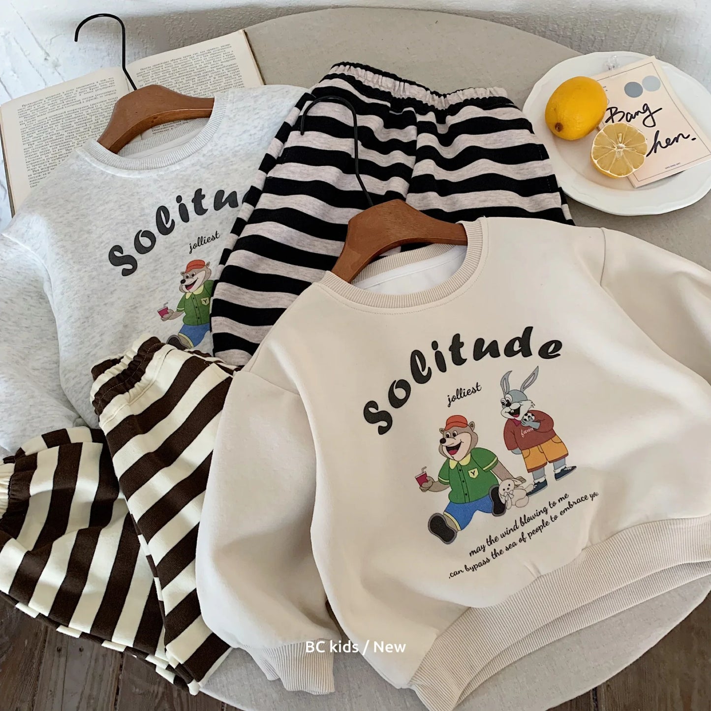 Kids Baby Boys Autumn Sets Cartoon Printed Sweatshirt+striped Elastic Waist Pant 1-8Y Boys Sets Loose Casual Baby Boys Sport Set