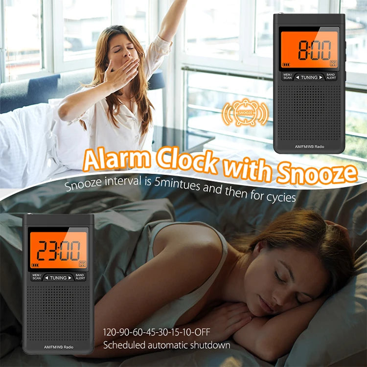 Portable Weather Radio FM AM NOAA Emergency Pocket Radio With Weather Warning Alarm Clock Auto-Search Channels Mini Hand Radio