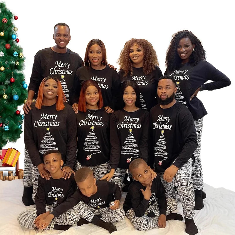 Christmas Pajama for the Whole Family 2025 Xmas Vintage Print Parent-child Sleepwear Father Mother Kids Baby Look Loungewear