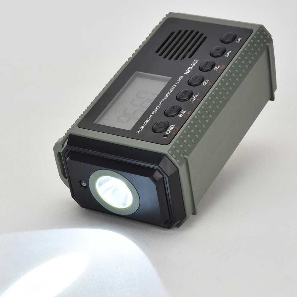 Small Rechargeable Portable Radio Solar Powered Emergency Power Bank survival with LED Flashlight USBC Charging Hand Crank Radio