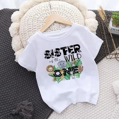 Wild One Family Matching Clother Jungle Party Dad Mom Sister Brother Baby Look Outfits T-shirt One Birthday Family T Shirts Tops