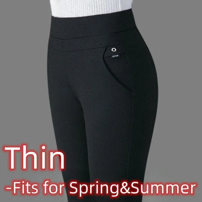 Warm Winter Straight Pants Women's Snow Plush Fleecing Thermal Strench Lady OL Slim Trousers Femail Thick Clothing Leggings