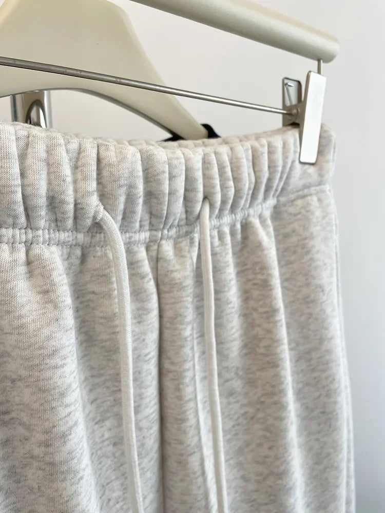 High Waist Thickened Lamb Velvet Drawstring Sweatpants Women Loose Casual Sports Warm Long Trousers Commute Style Cotton