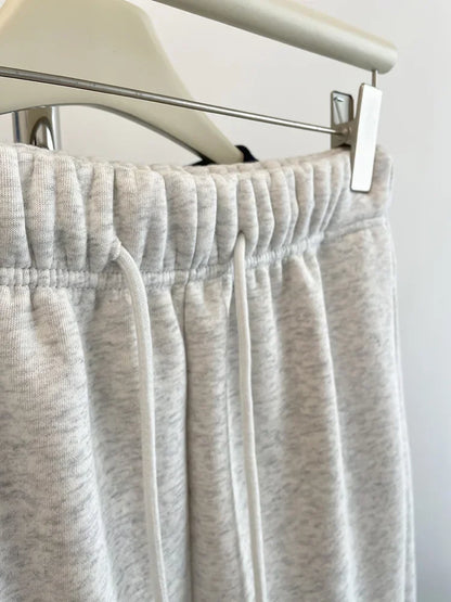 High Waist Thickened Lamb Velvet Drawstring Sweatpants Women Loose Casual Sports Warm Long Trousers Commute Style Cotton