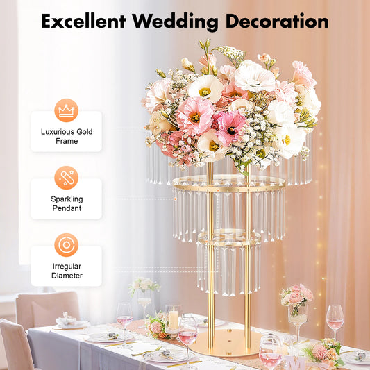 3-Tier/4-Tier Gold Crystal Flower Stand Electroplated Iron Freestanding for Wedding Party Event Decoration